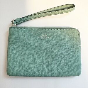 Coach corner zip baby blue wallet wristlet.